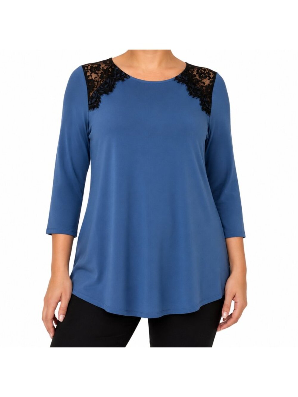 Nina Leonard Blue A-Line Stretch Top - Medium